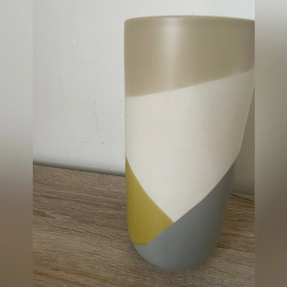 Poketo Decorative Ceramic 4 color block Grey Tan Yellow & Off white vase